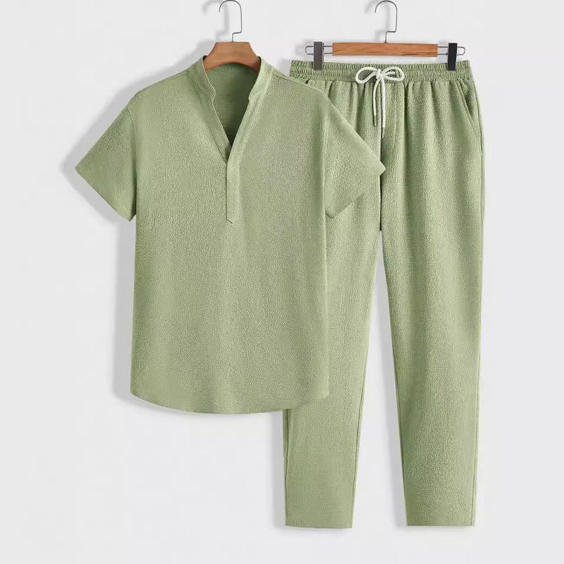 Set d'entraînement pour hommes - Respirant et confort décontracté - Top à manches courtes et pantalon à fermeture à cordon