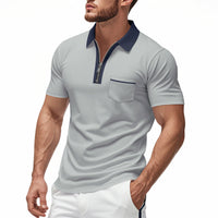 Hommes - Polo slim avec patte de boutonnage zippée, mélange de coton, poche sur la poitrine - Tenue décontractée et élégante