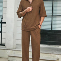 Ensemble Chemise et Pantalon pour Homme - Coupe Décontractée - Coton Léger - Manches Mi-longues - Vêtements Casual