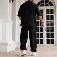 Ensemble Décontracté pour Hommes - Mélange Coton Lin - Coupe Confort - Chemise à Manches Courtes et Pantalons