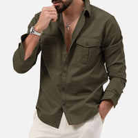 Camisole de l'homme à tête longue en coton humide - Vestibilità Regolare con Bottoni e Tasche sul Petto