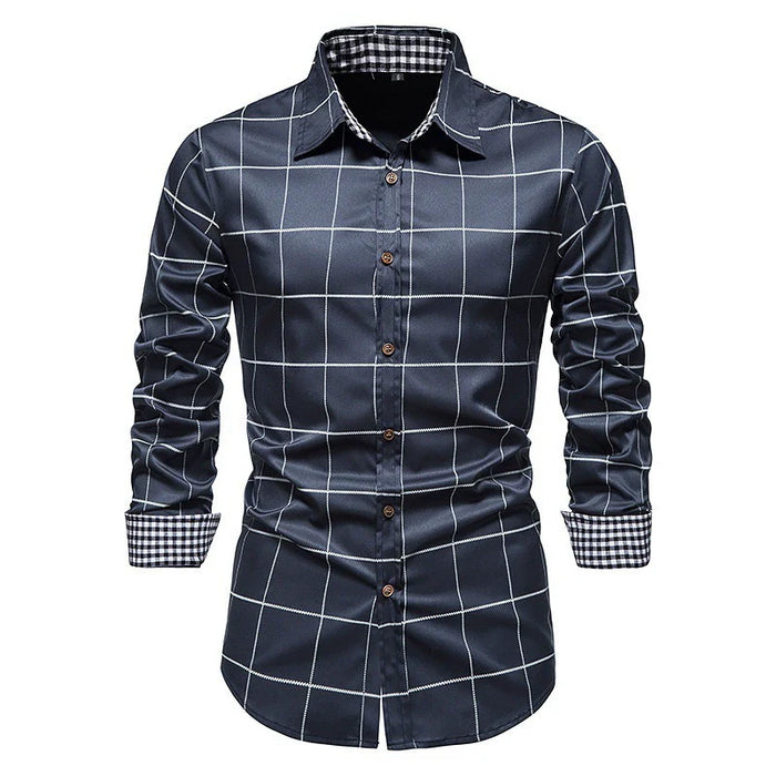 Chemise Homme à Carreaux Slim Fit à Manches Longues et Boutons - Style Décontracté Élégant