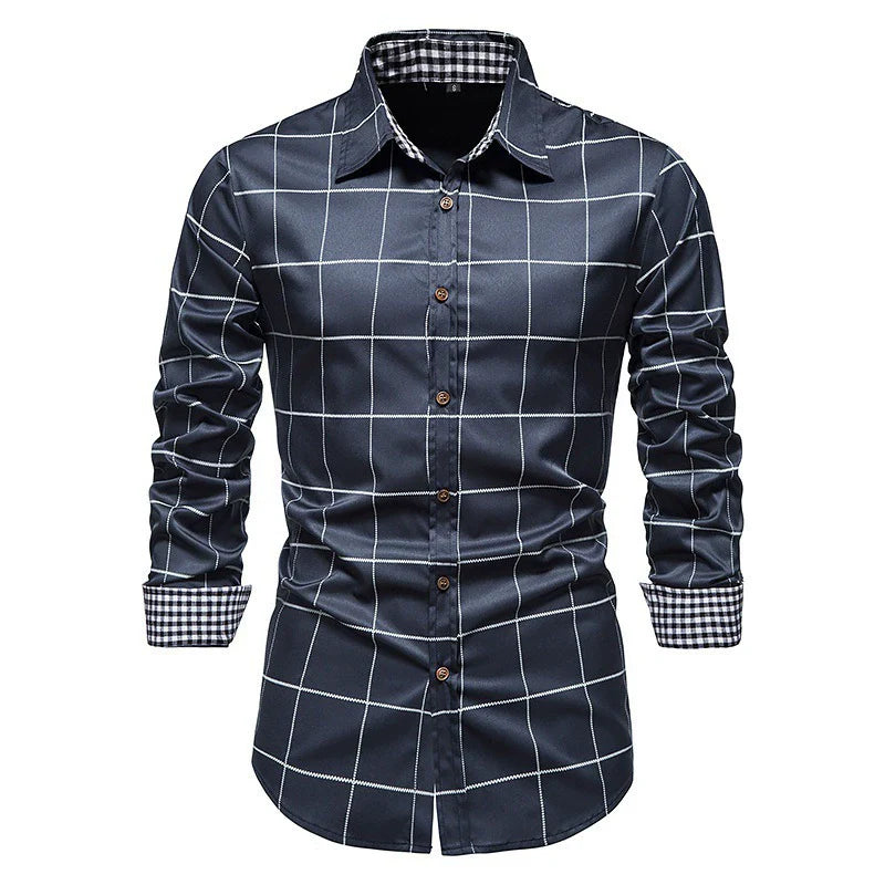 Chemise Homme à Carreaux Slim Fit à Manches Longues et Boutons - Style Décontracté Élégant