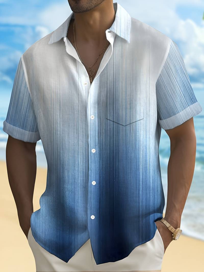 Camisole masculine à boutons avec motif dégradé - Manga corta, ajustable cómodo y transpirable para un estilo fresco