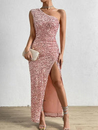 Robe de soirée longue élégante à une épaule avec fente et paillettes scintillantes - Adelheid