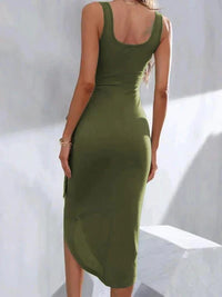 Robe Midi Bodycon pour Femmes - Sans Manches à Col Rond - Tissu extensible Élégant Ajusté