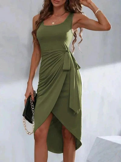 Robe Midi Bodycon pour Femmes - Sans Manches à Col Rond - Tissu extensible Élégant Ajusté