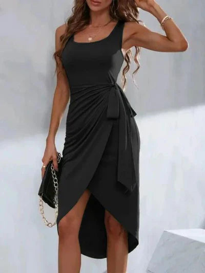 Robe Midi Bodycon pour Femmes - Sans Manches à Col Rond - Tissu extensible Élégant Ajusté