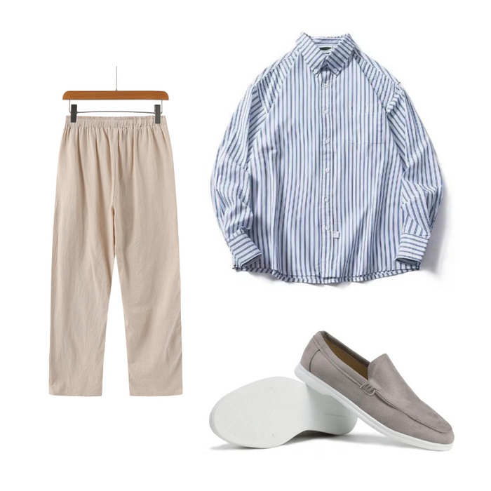 Jack | Tenue estivale rafraîchissante pour Cannes avec une chemise élégante, un pantalon en lin et des mocassins de luxe