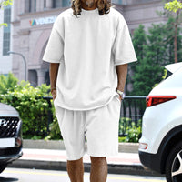 Ensemble de détente pour hommes - T-shirt à manches courtes et short à cordon de serrage - Coupe ample et confortable