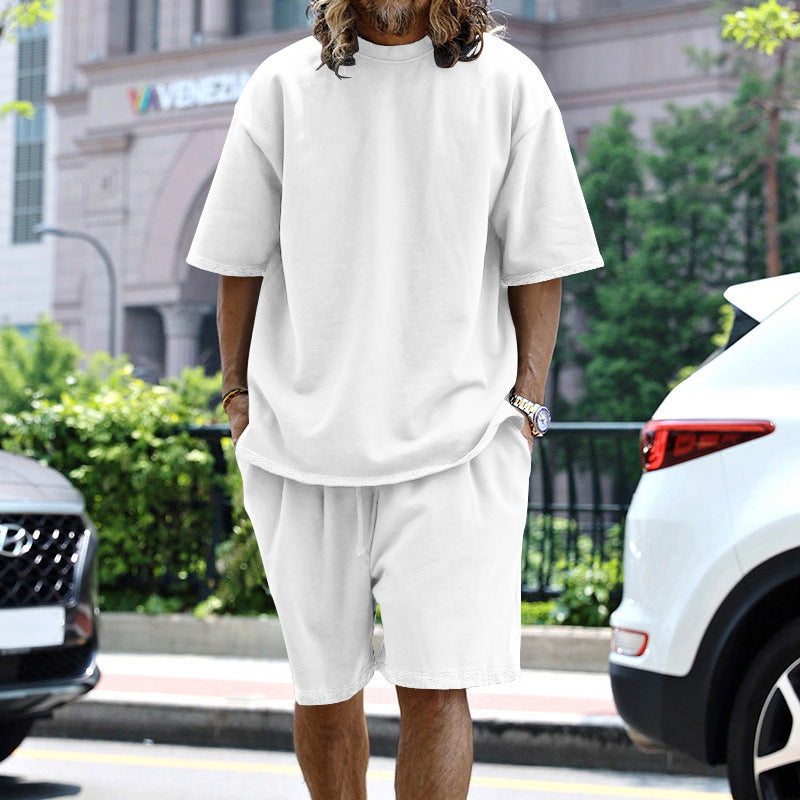 Ensemble de détente pour hommes - T-shirt à manches courtes et short à cordon de serrage - Coupe ample et confortable