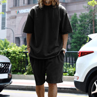 Ensemble de détente pour hommes - T-shirt à manches courtes et short à cordon de serrage - Coupe ample et confortable