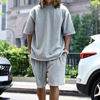 Ensemble de détente pour hommes - T-shirt à manches courtes et short à cordon de serrage - Coupe ample et confortable