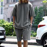 Ensemble de détente pour hommes - T-shirt à manches courtes et short à cordon de serrage - Coupe ample et confortable