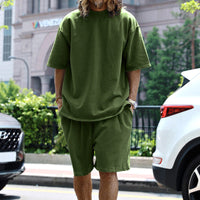 Ensemble de détente pour hommes - T-shirt à manches courtes et short à cordon de serrage - Coupe ample et confortable