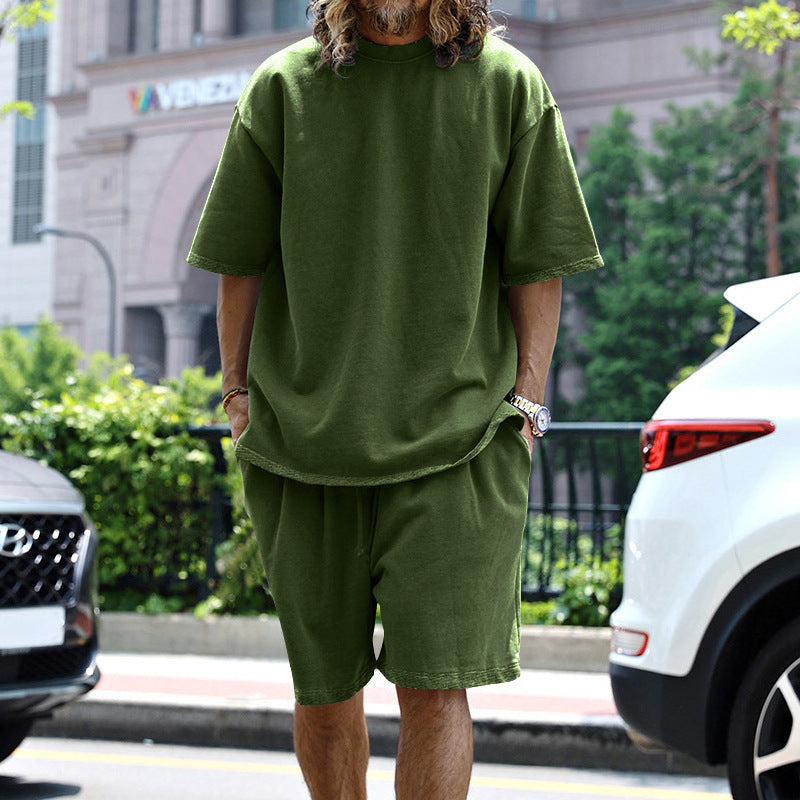 Ensemble de détente pour hommes - T-shirt à manches courtes et short à cordon de serrage - Coupe ample et confortable