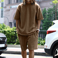 Ensemble de détente pour hommes - T-shirt à manches courtes et short à cordon de serrage - Coupe ample et confortable