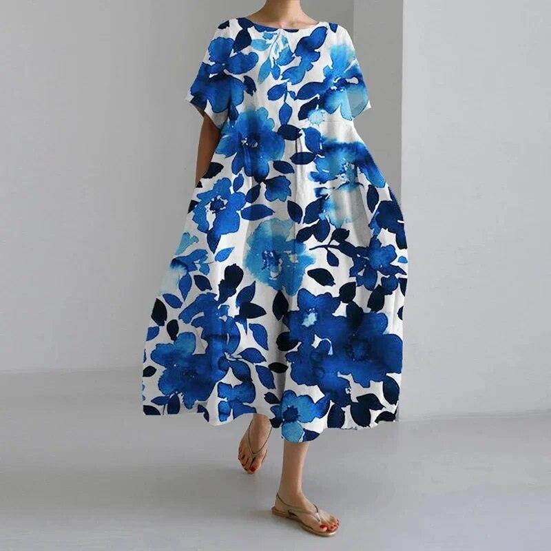 Robe décontractée fluide à fleurs bohème pour femmes