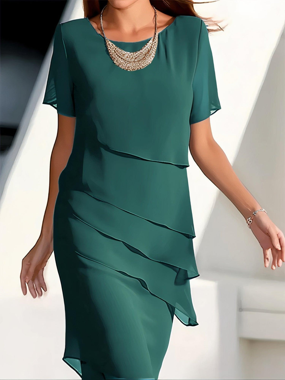 Vestido midi de gasa plisada para mujer - Elegante y fluido para ocasiones formales