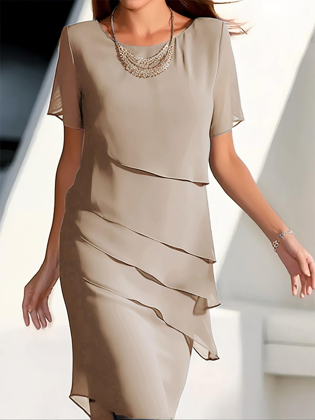 Vestido midi de gasa plisada para mujer - Elegante y fluido para ocasiones formales