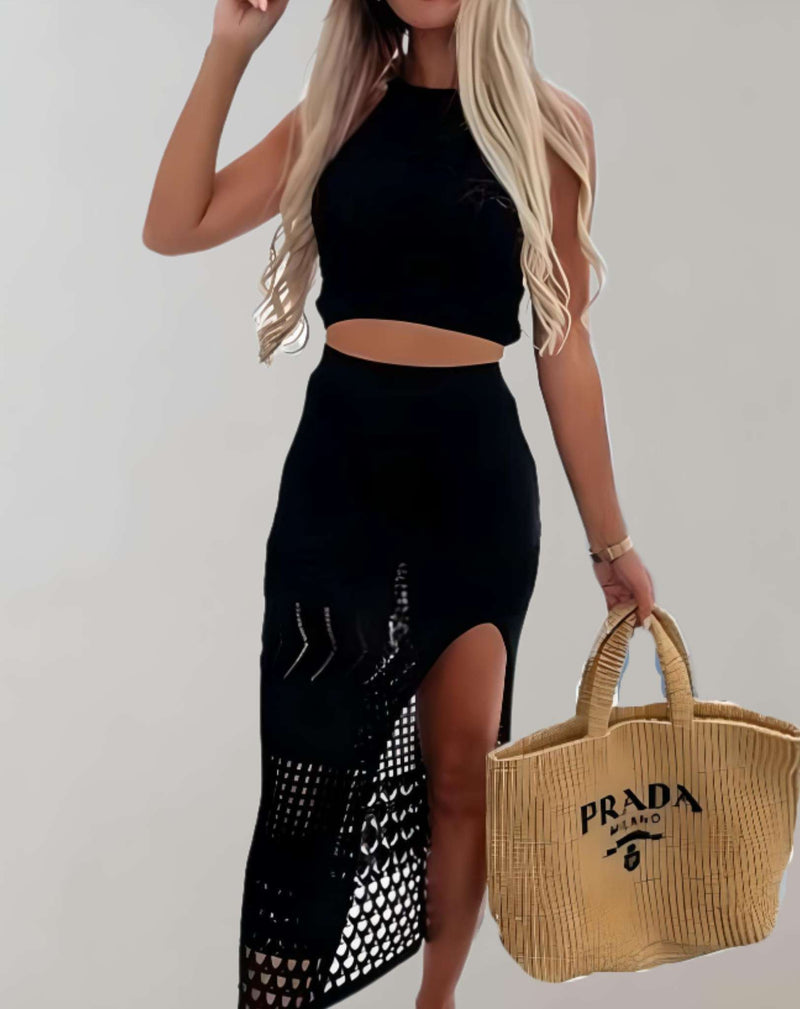 Élégant ensemble 2 pièces pour femmes - Ensemble noir élégant pour toutes les occasions