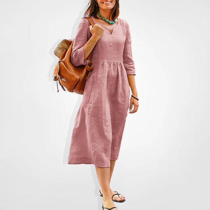 Robe Midi Décontractée - Rose Doux, Style Polyvalent