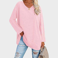 Chemisier tunique à manches longues et col en V, confortable et décontracté, pour femmes - parfait pour un look quotidien décontracté dans un tissu doux