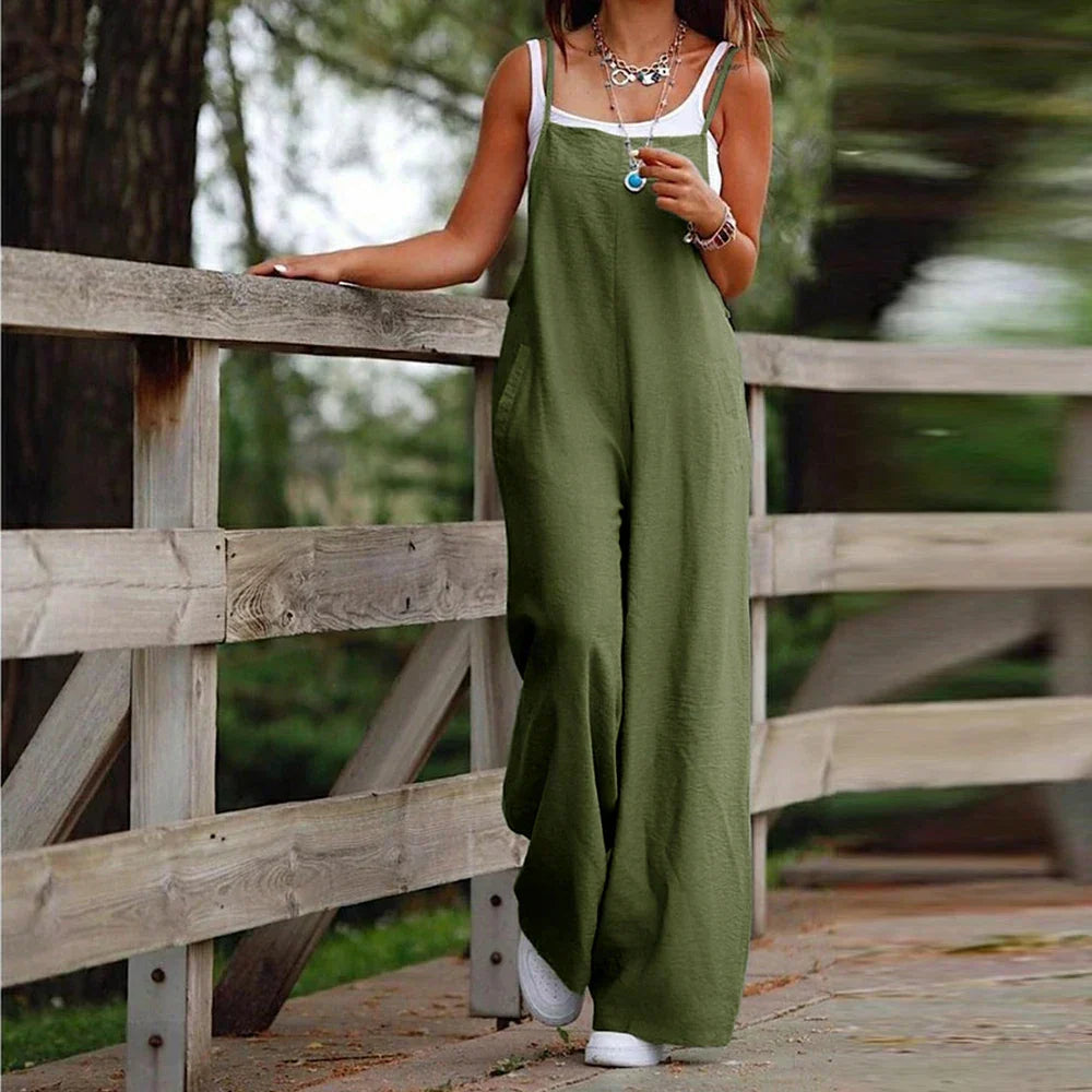 Salopette surdimensionnée pour femme - combinaison élégante en coton-lin pour un look décontracté et élégant