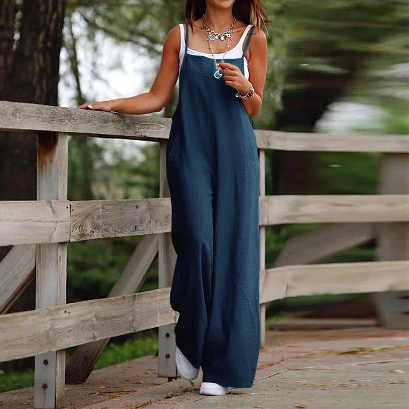 Salopette surdimensionnée pour femme - combinaison élégante en coton-lin pour un look décontracté et élégant