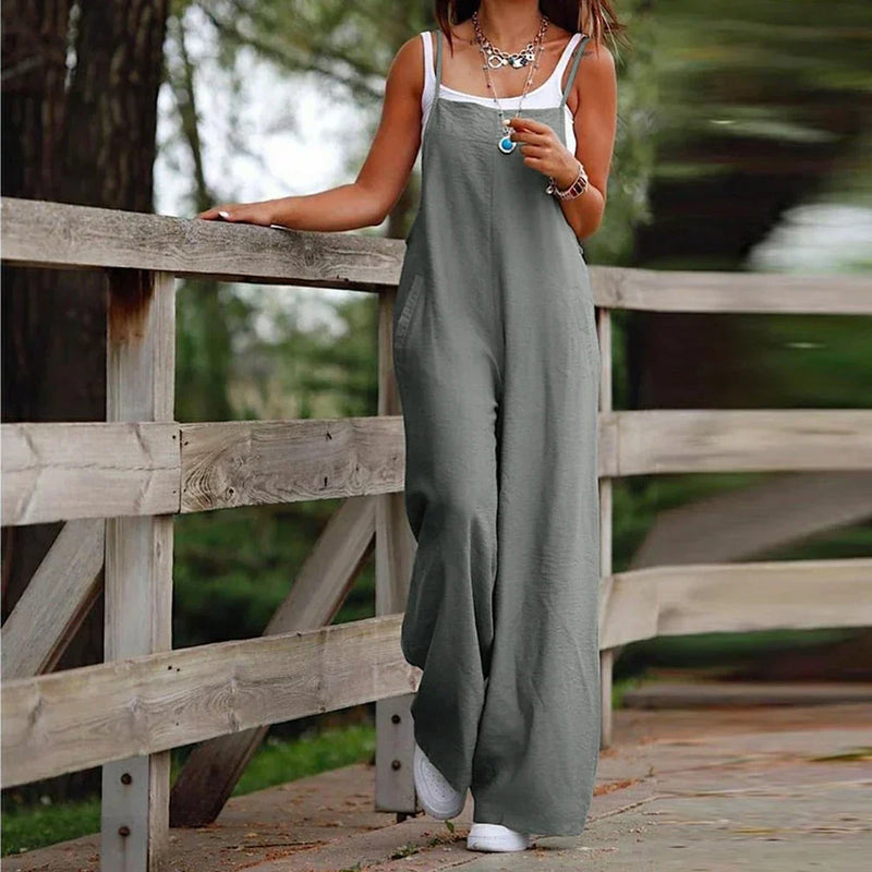 Salopette surdimensionnée pour femme - combinaison élégante en coton-lin pour un look décontracté et élégant