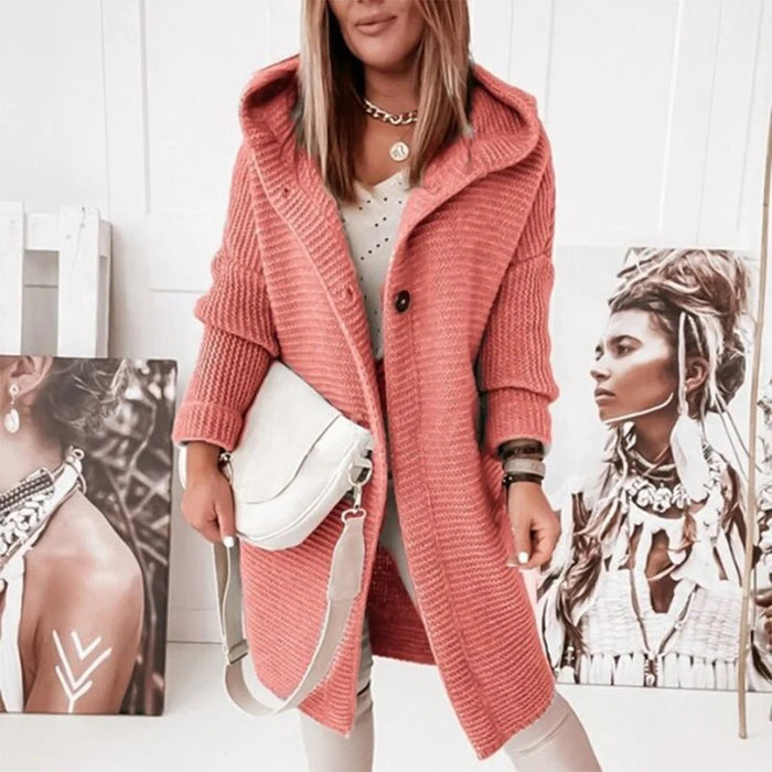 Gilet mi-long élégant pour femmes avec boutons et capuche pratique - Ella