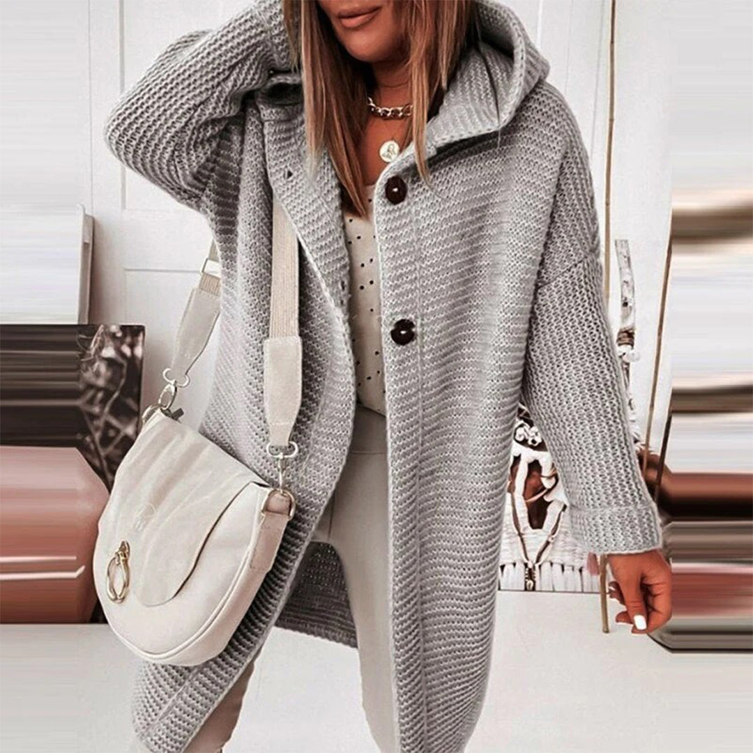 Gilet mi-long élégant pour femmes avec boutons et capuche pratique - Ella