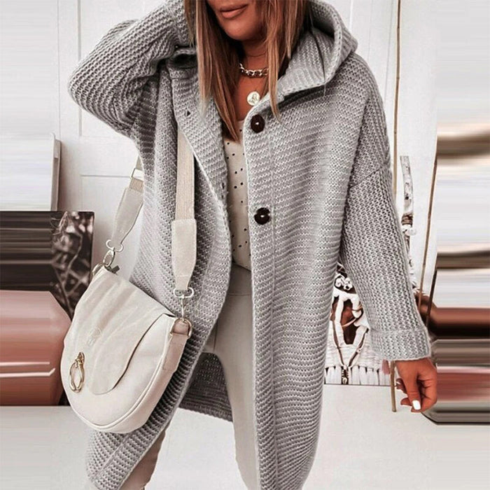 Gilet mi-long élégant pour femmes avec boutons et capuche pratique - Ella