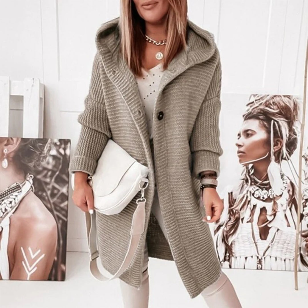Gilet mi-long élégant pour femmes avec boutons et capuche pratique - Ella