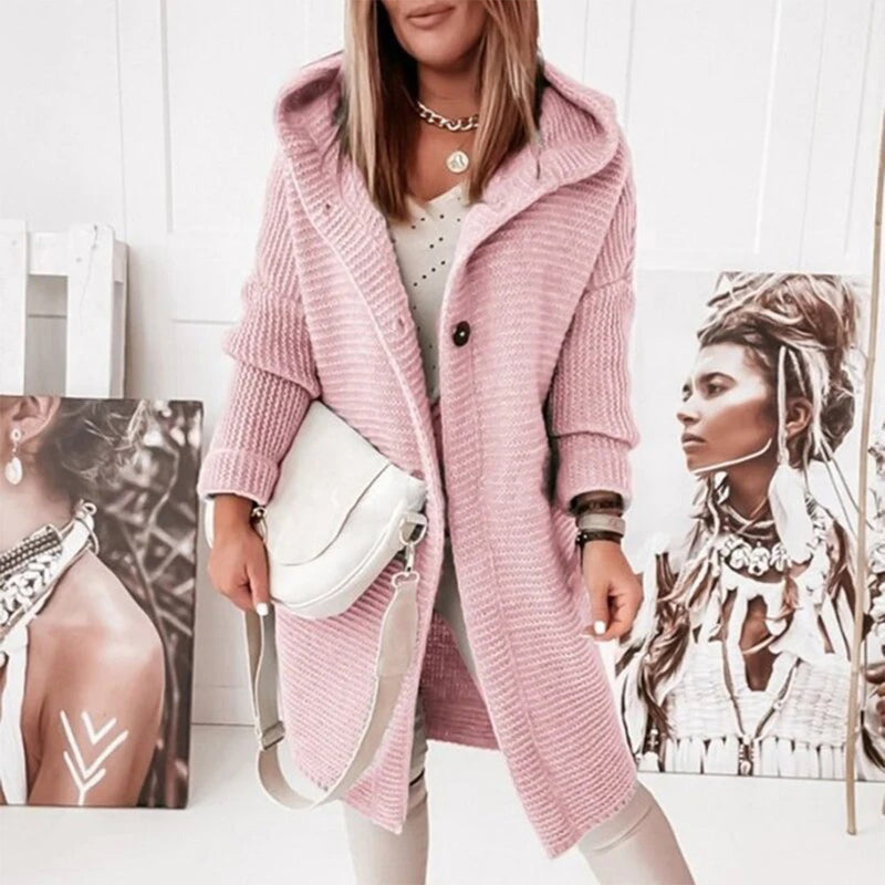 Gilet mi-long élégant pour femmes avec boutons et capuche pratique - Ella