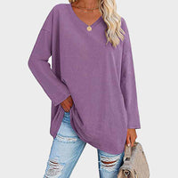 Chemisier tunique à manches longues et col en V, confortable et décontracté, pour femmes - parfait pour un look quotidien décontracté dans un tissu doux