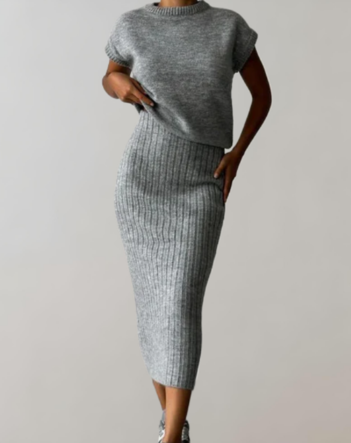 Ensemble élégant 2 pièces en tricot côtelé - Tenue parfaite pour les occasions chic et décontractées