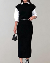 Ensemble élégant 2 pièces en tricot côtelé - Tenue parfaite pour les occasions chic et décontractées