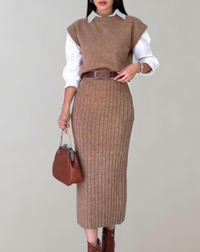 Ensemble élégant 2 pièces en tricot côtelé - Tenue parfaite pour les occasions chic et décontractées