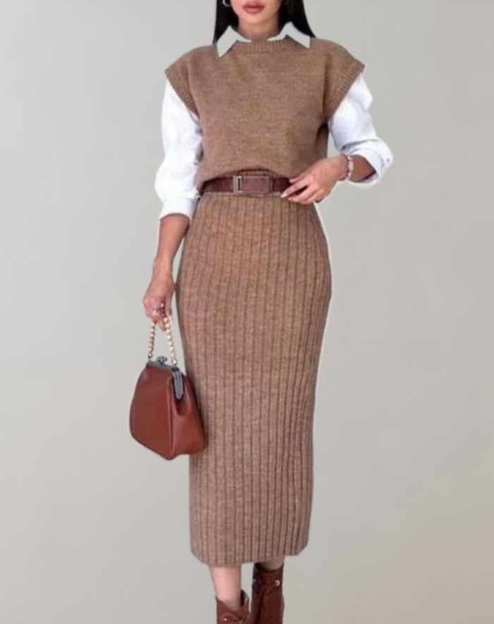 Ensemble élégant 2 pièces en tricot côtelé - Tenue parfaite pour les occasions chic et décontractées