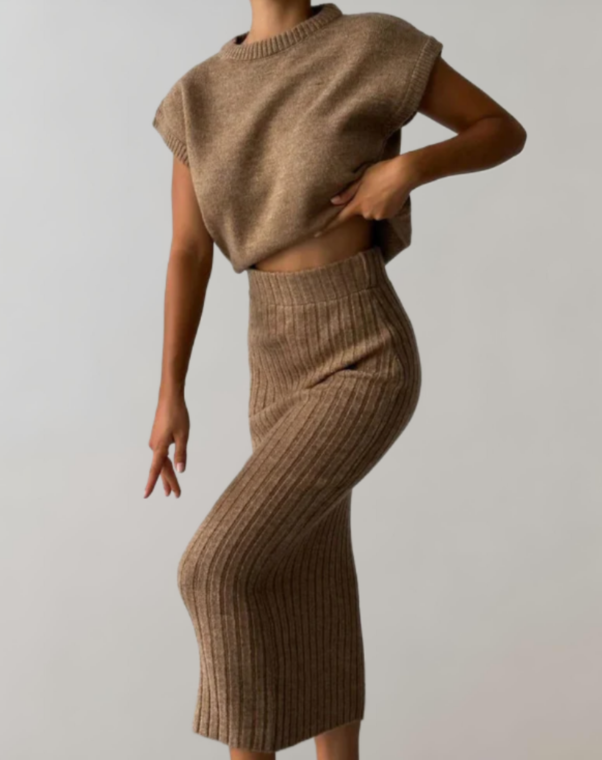 Ensemble élégant 2 pièces en tricot côtelé - Tenue parfaite pour les occasions chic et décontractées