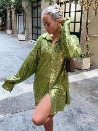 Blouse à paillettes oversize pour femmes - Chemise glamour scintillante