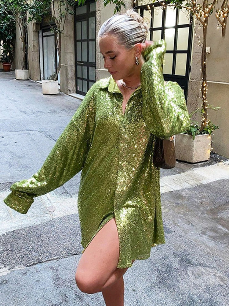 Blouse à paillettes oversize pour femmes - Chemise glamour scintillante