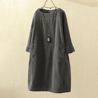 Robe en velours côtelé pour femme - Coupe décontractée - Longueur genou - Manches 3/4 - Style minimaliste élégante