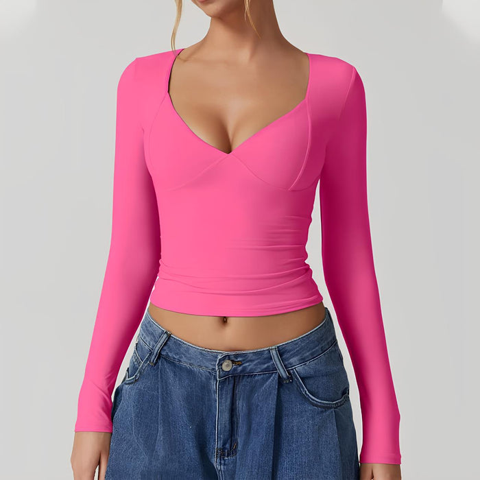 Élégante manche longue à col en V pour femmes - Parfaite pour toutes les occasions
