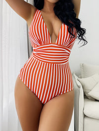 Maillot de bain une pièce pour femmes - Dos nu - Rayures tendance - Maintien confortable et extensible