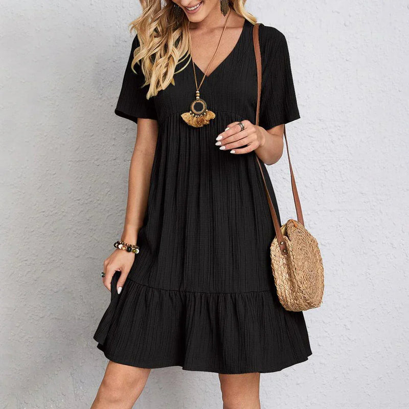 Elegant Vintage-Rockabilly Kleid mit V-Ausschnitt - Aneska Ruffle Style