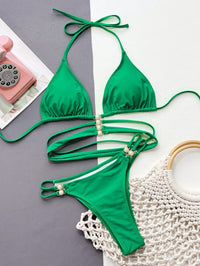 Ensemble de Bikini Triangle avec Décor de Perles et Lacets pour Femmes