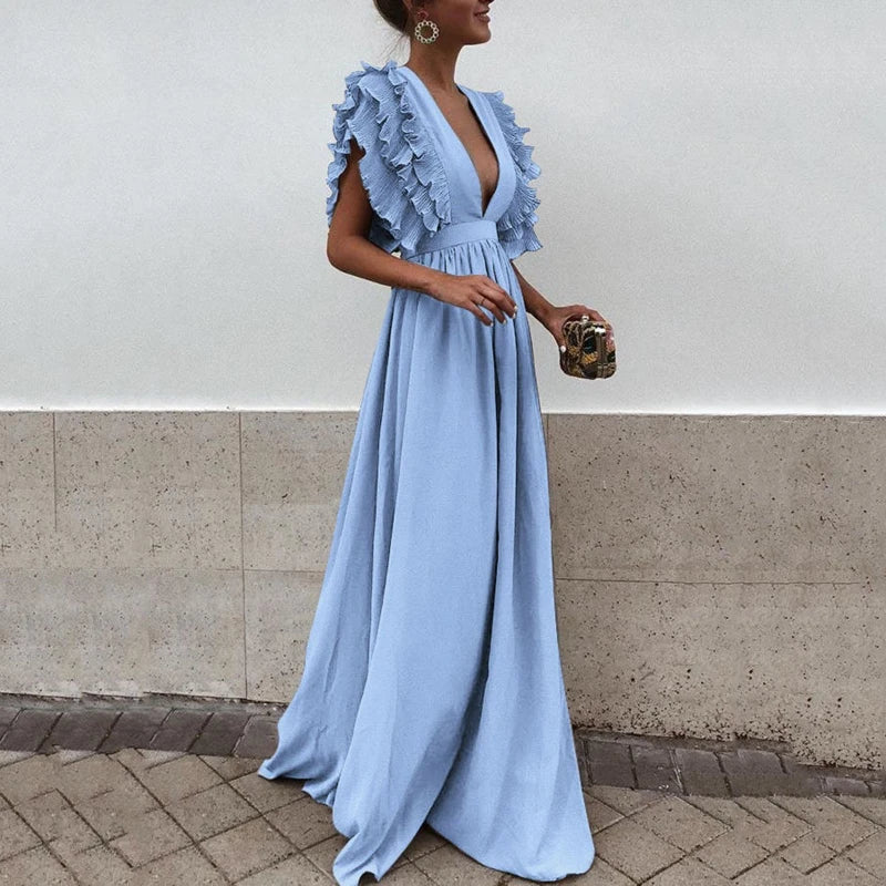 Stylish Bernatte Maxi Evening Dress with Ruffles - Elegant and Chic Festal Outfit