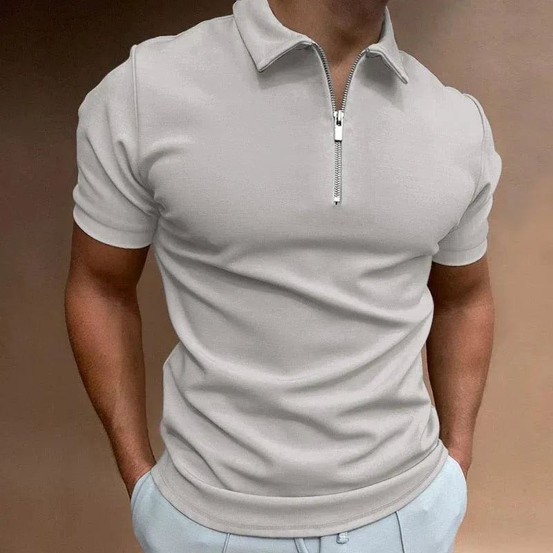 Polo slim pour hommes avec fermeture à glissière - manches courtes respirant style décontracté